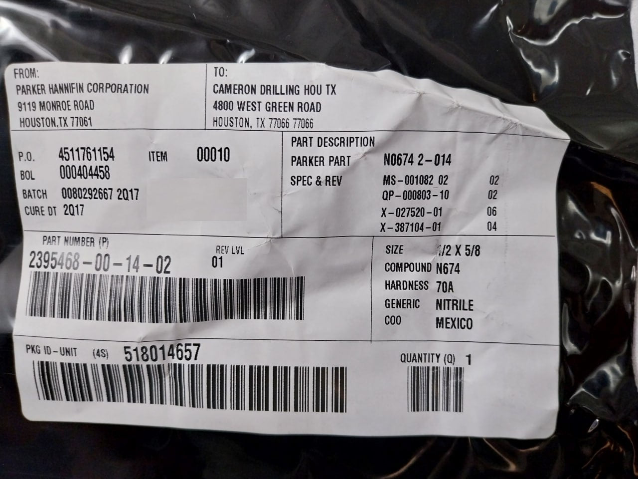 Cameron 2020810-01-88 Coil Section Seal Repair Kit 2232325-01