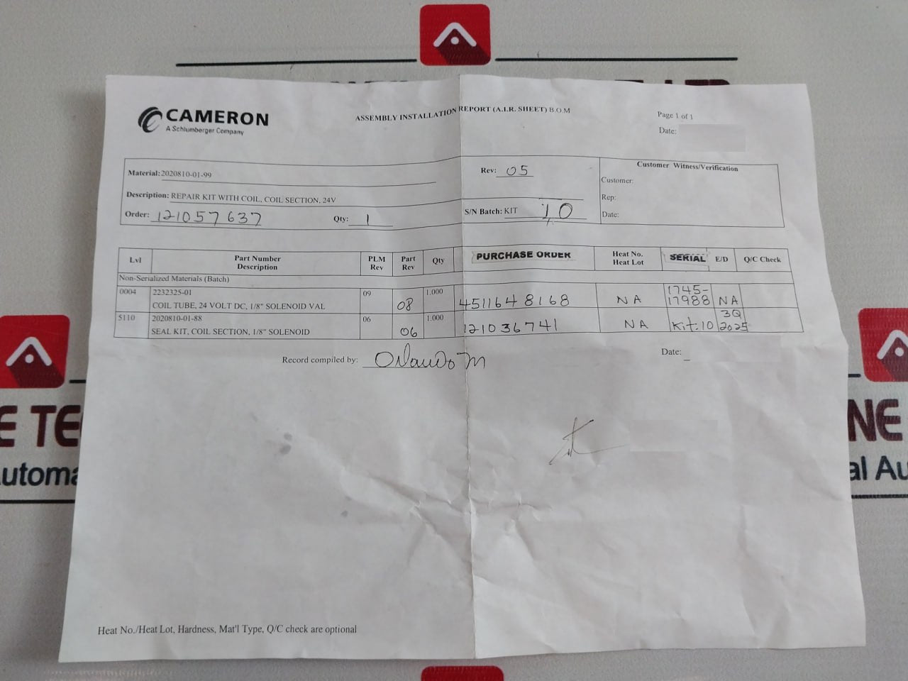 Cameron 2020810-01-99 Coil Section Seal Repair Kit With Solenoid Valve