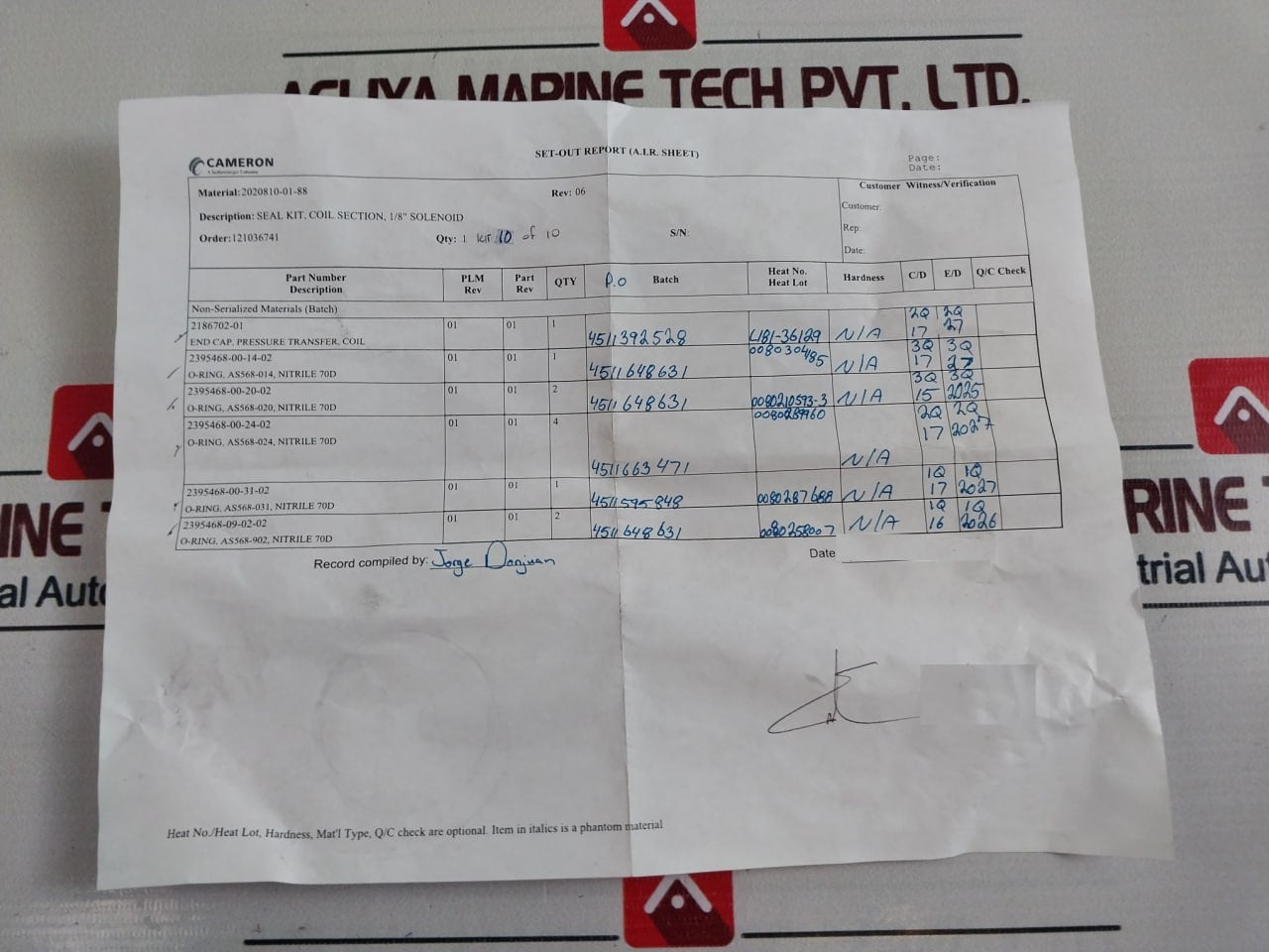 Cameron 2020810-01-99 Coil Section Seal Repair Kit With Solenoid Valve