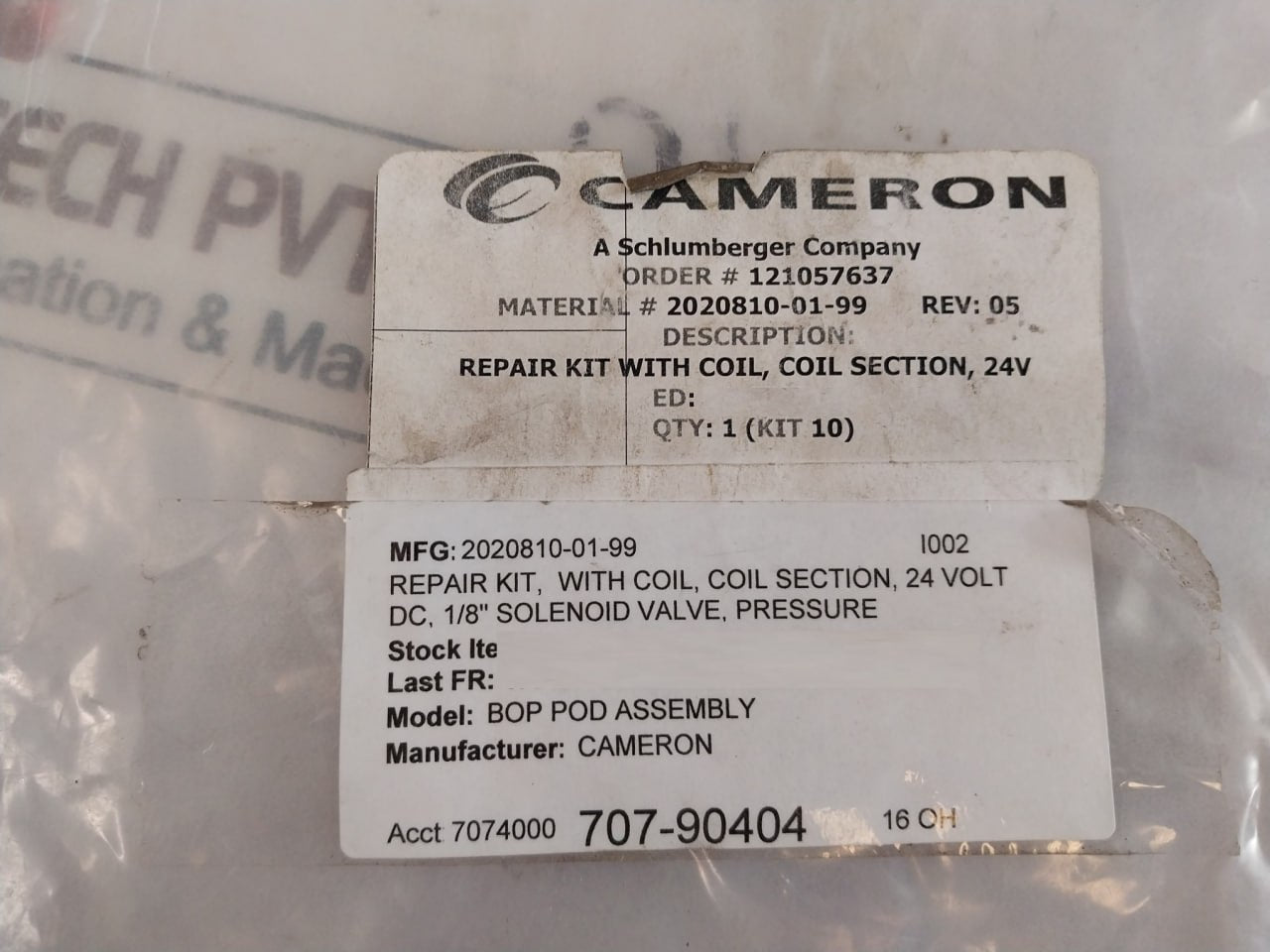 Cameron 2020810-01-99 Coil Section Seal Repair Kit With Solenoid Valve