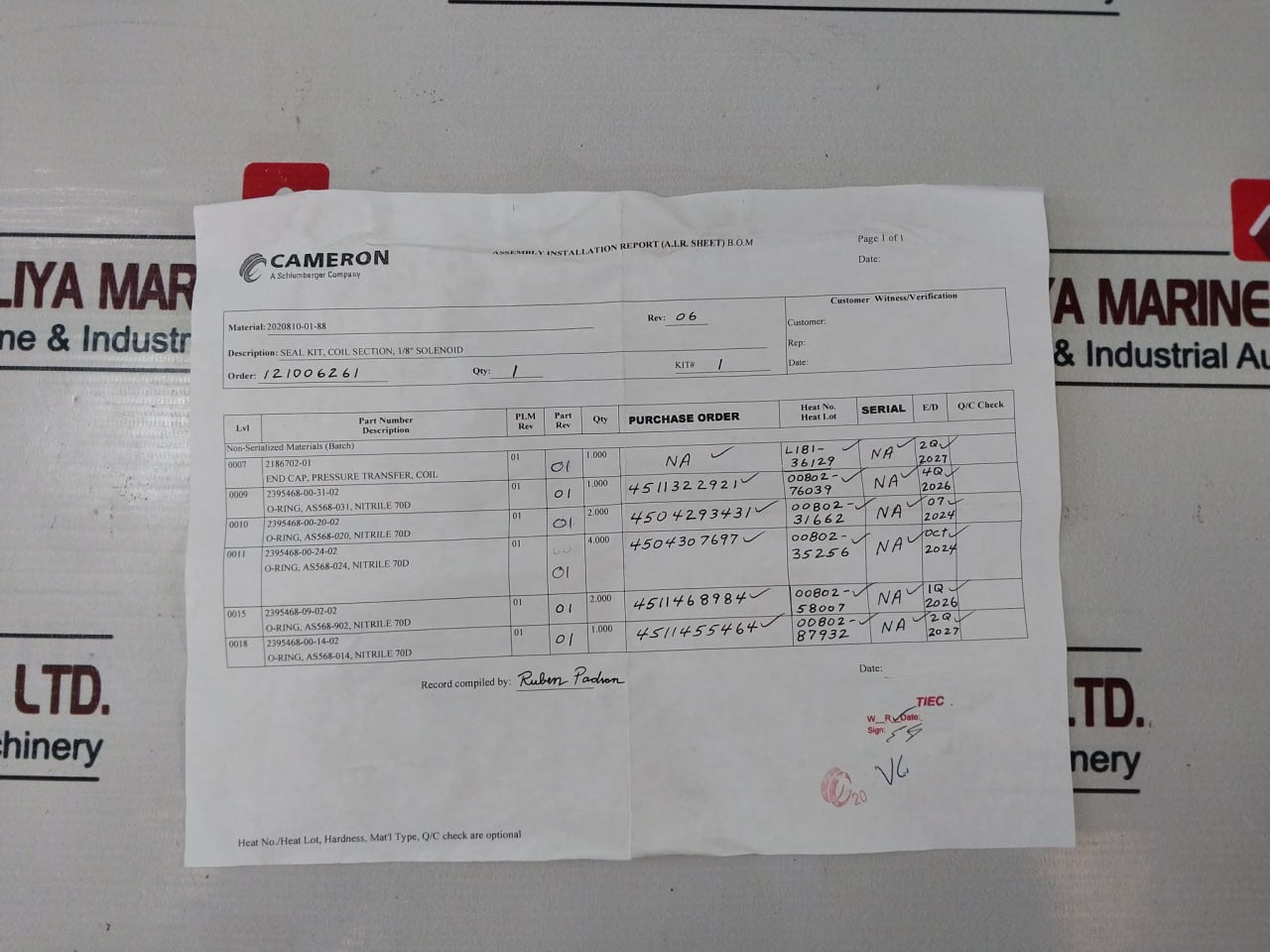 Cameron 2020810-01-99 Solenoid Valve With Coil, Section Seal Repair Kit