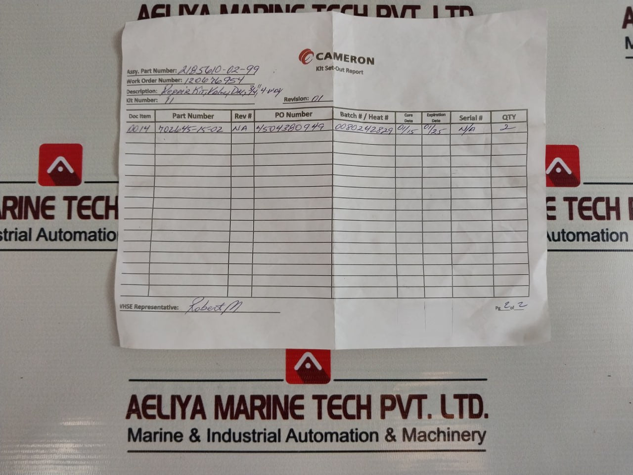 Cameron 2185610-02-99 O-ring Valve Repair Kit 2185018-00-08