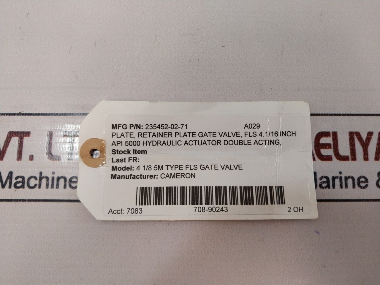 Cameron 235452-02-71 Retainer Plate Gate Valve Fls 4 1/8 5M Rev 01 0.89 Hrb