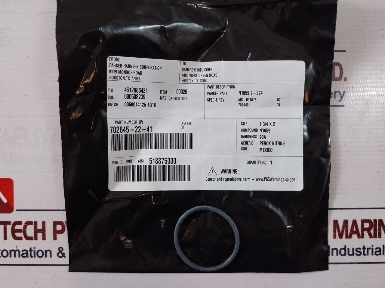 Cameron 2390580-09-99 Plate-inlet & Plate-outlet Seal, For 3/4” Valve Repair Kit