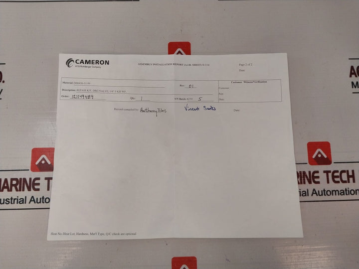 Cameron 2406436-31-88 1/4” Drg Seal Valve Repair Kit 2391050-02