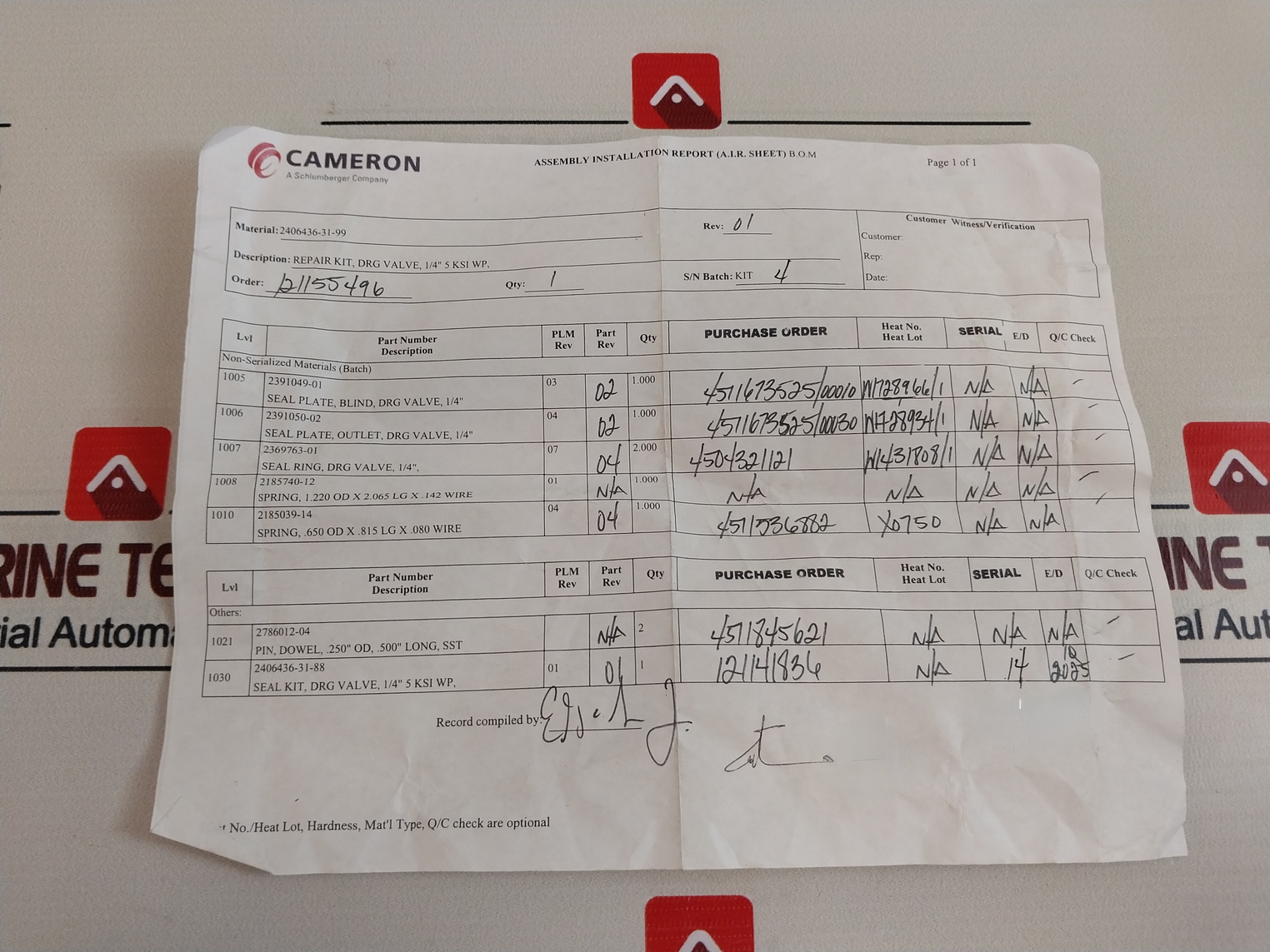 Cameron 2406436-31-99 Drg Valve Repair Kit