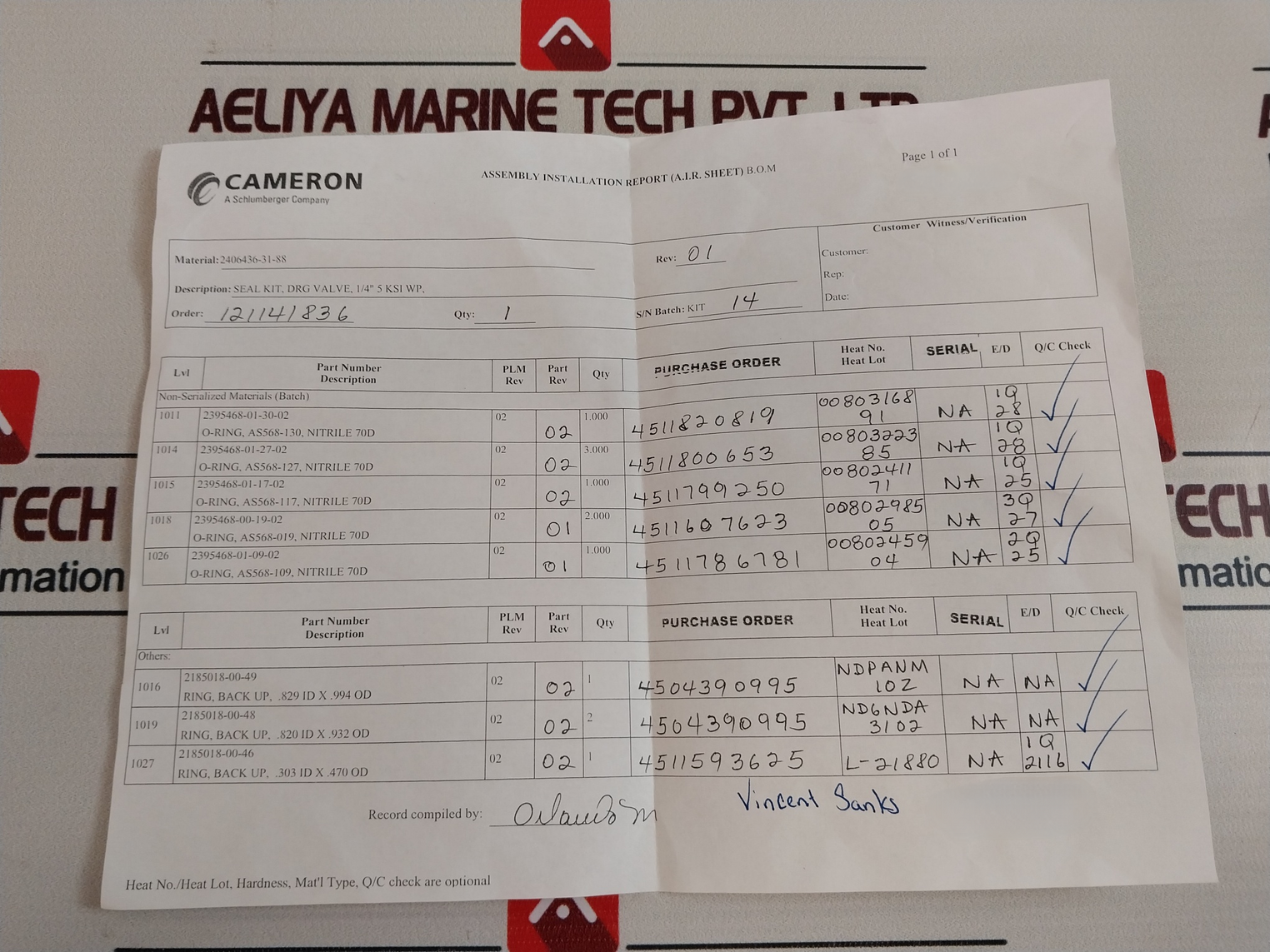 Cameron 2406436-31-99 Drg Valve Repair Kit