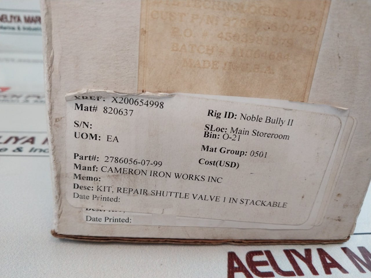 Cameron 2786056-07-99 1 In Stackable Shuttle Valve Repair Kit Sh1101-1Rk Rev. B