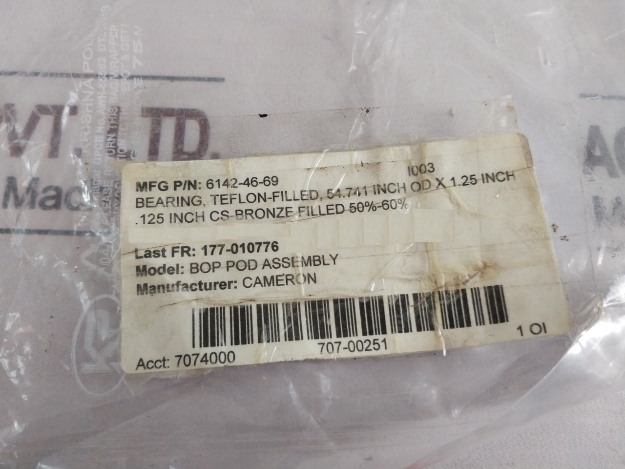 Cameron 6142-46-69 Teflon-filled Bearing 54.741 Inch Od X 1.25 Inch