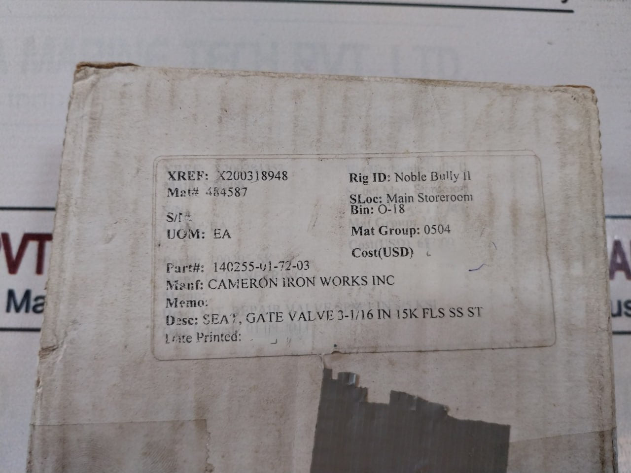 Cameron Tribocor 140255-01-72-03 Gate Valve Seat 3-1/16 In 15K Fls Ss St