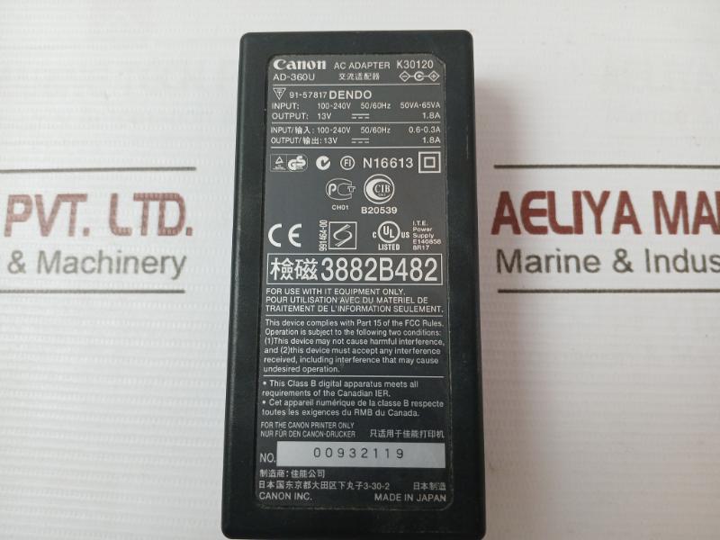 Canon K30120 Power Ac Adapter Ad-360U 100-240V 50Va-65Va E140858