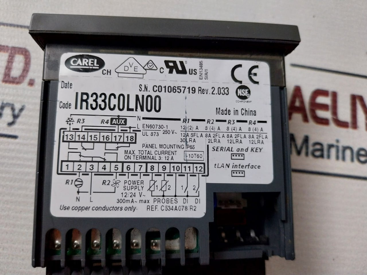 Carel Ir33C0Ln00 Electronic Controller Rev.2.033 250V 12A Ip65 300Ma Max