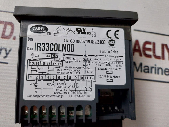 Carel Ir33C0Ln00 Electronic Controller Rev.2.033 250V 12A Ip65 300Ma Max