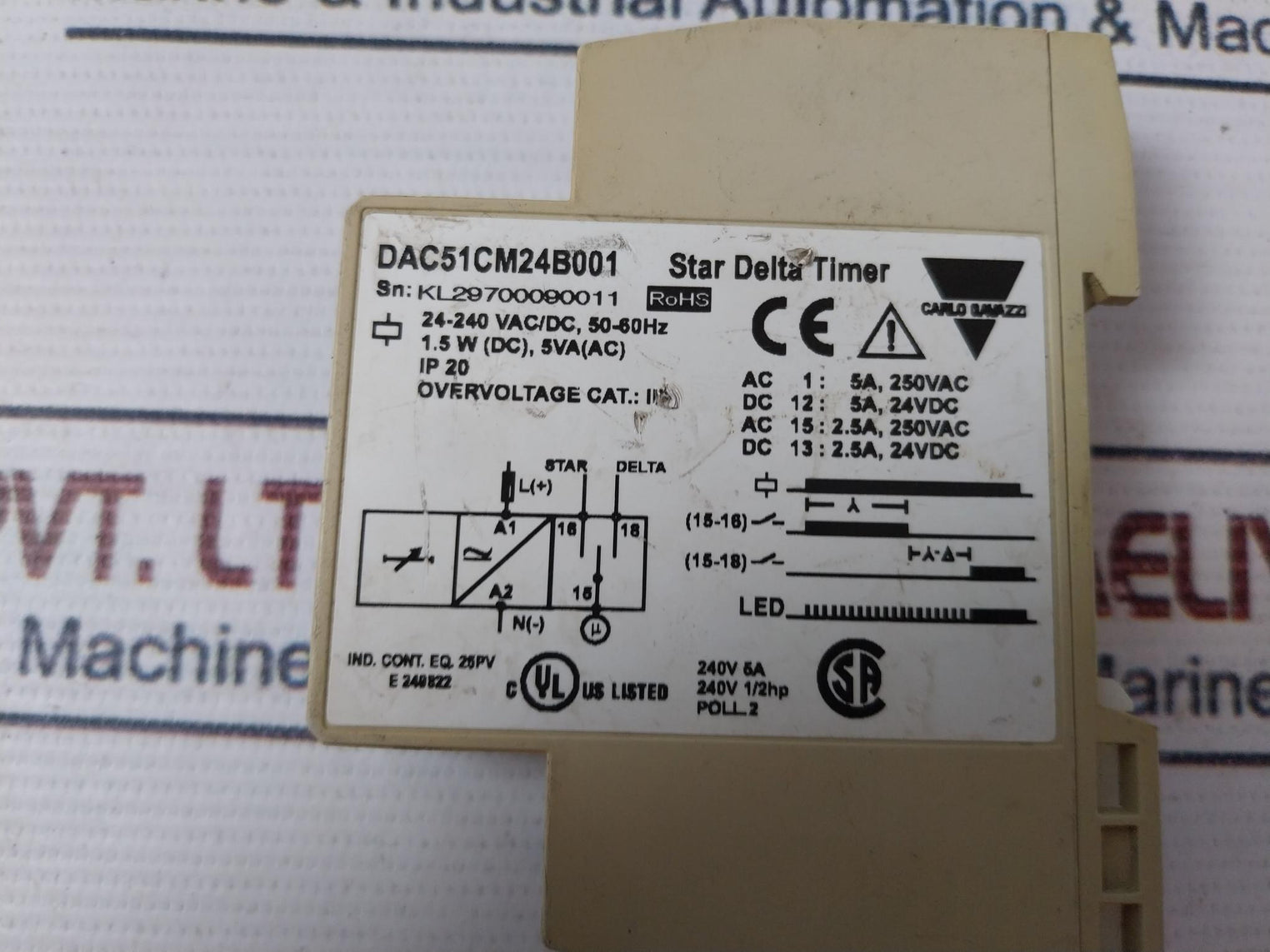 Carlo Gavazzi Dac51Cm24B001 Star Delta Timer 24-240 Vac/Dc, 50-60Hz