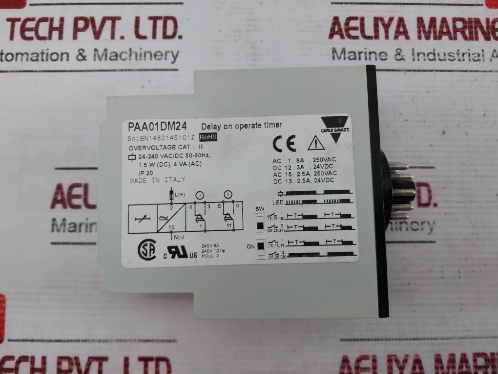 Carlo Gavazzi Paa01Dm24 Time Delay Relay 4-240 Vac/Dc 50-60Hz 240V 8A