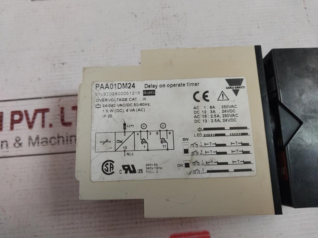 Carlo Gavazzi Paa01 Paa01Dm24 Delay On Operate Timer Ip20 240V 1/2 Hp