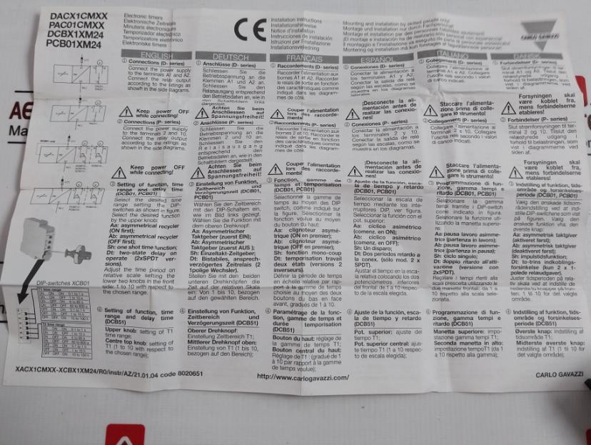 Carlo Gavazzi Pcb01Dm24 Asymmetrical Recycler Timer 24-240 Vac/Dc 50-60Hz Ip20