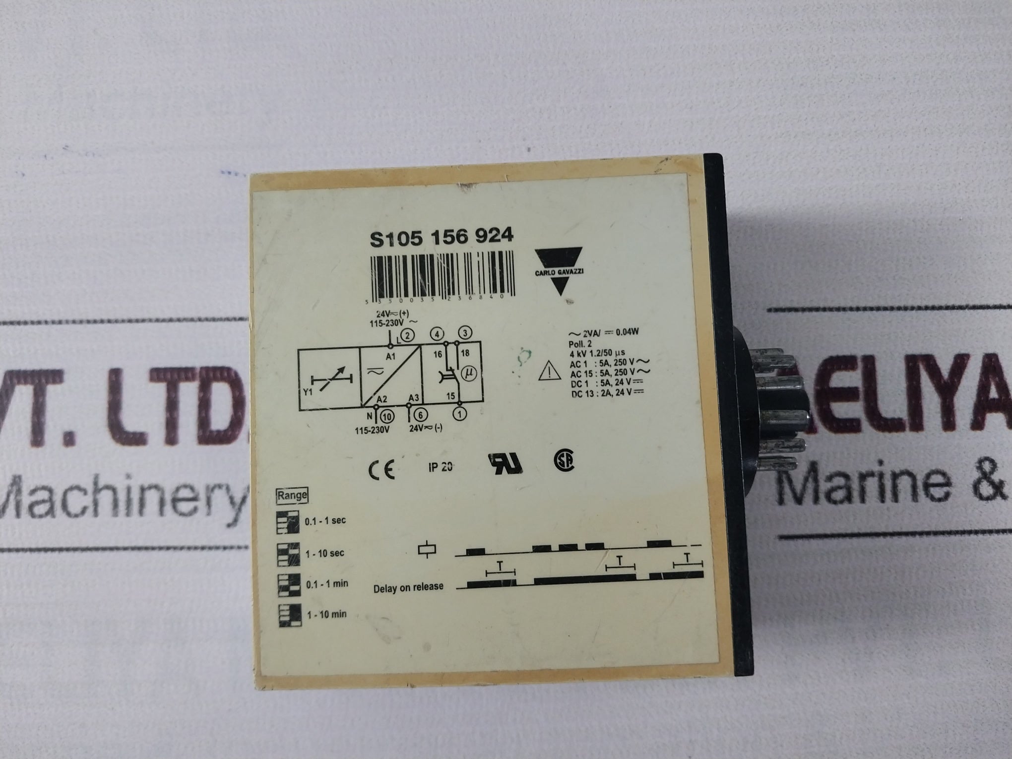 Carlo Gavazzi S105 156 924 Delay On Release Timer Relay 50/60Hz Ip20