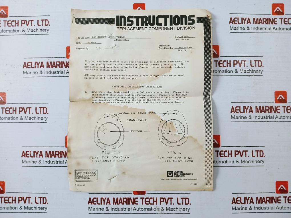 Carrier 06Ea 660 104 Compressor Suction Valve Gasket Plate Set Rev A 916-229