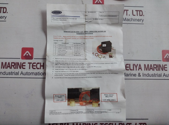 Carrier Transicold 14-01091-04 Solenoid Valve Coil Kit 14-01091-22 Rev A