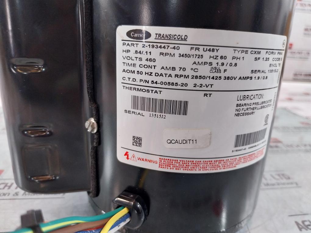 Carrier Transicold 2-193447-40 Evaporator Fan Motor 460 V