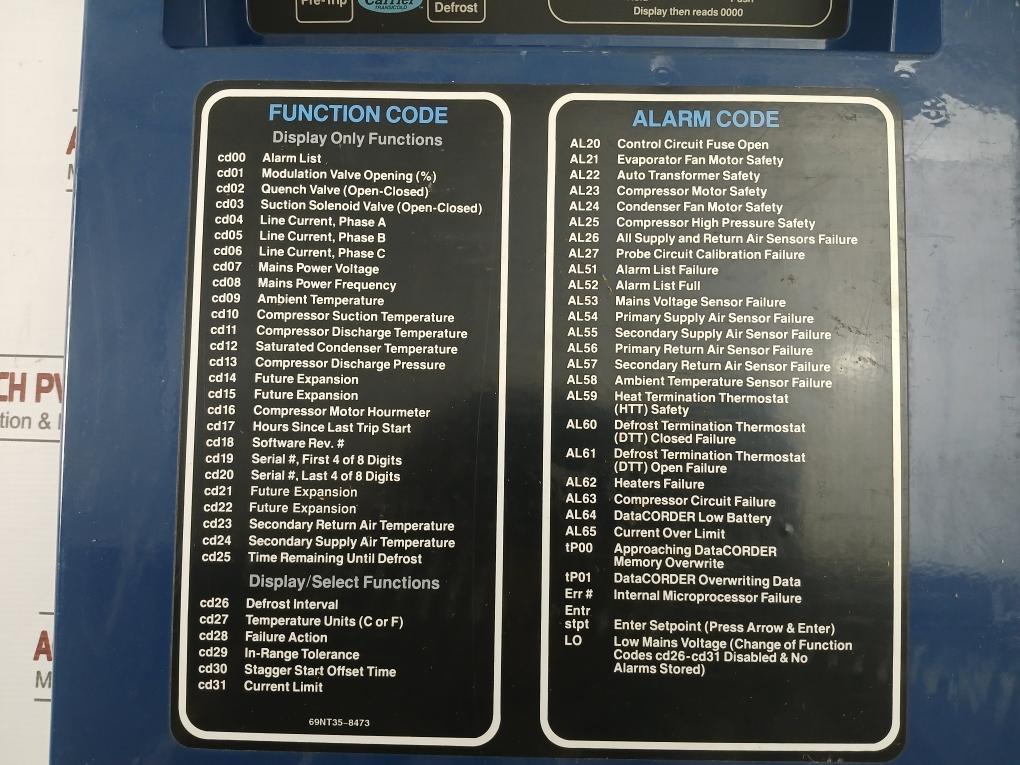 Carrier Transicold Nt41-598-5 Alarm Panel