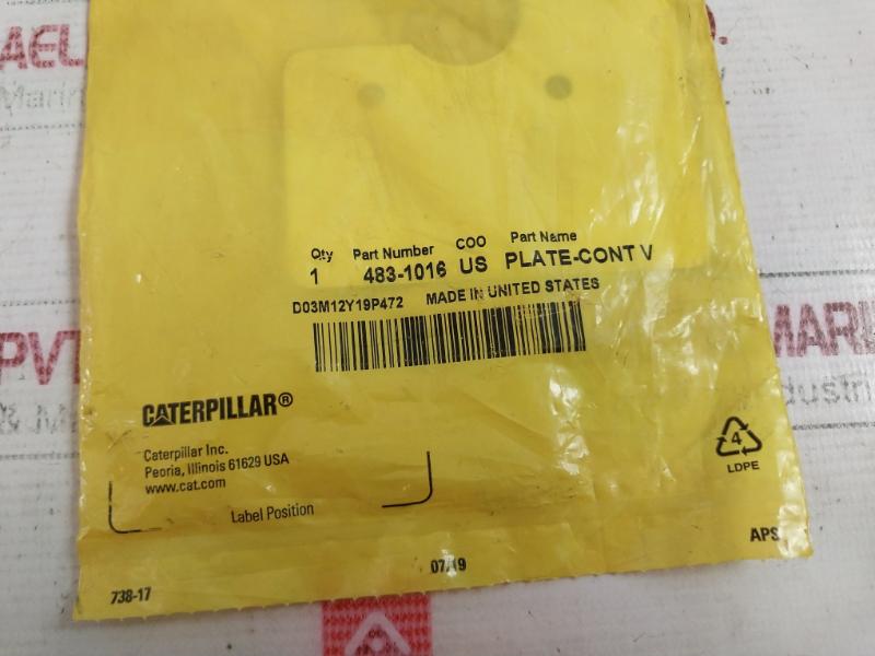 Caterpillar 483-1016 Fuel Instruction Plate 4831016