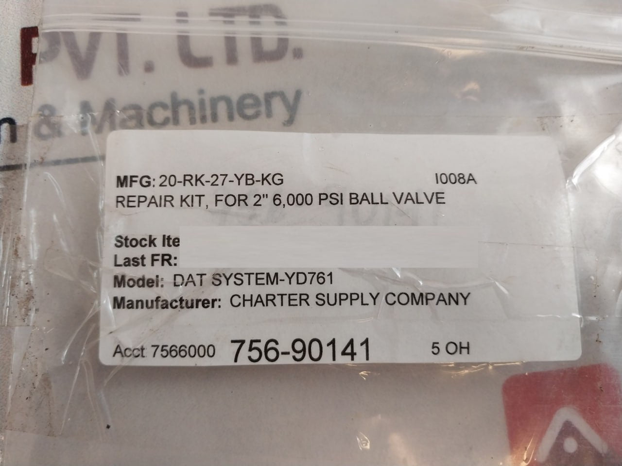 Charter Dat System-yd761 Ball Valve Repair Kit 20-rk-27-yb-kg