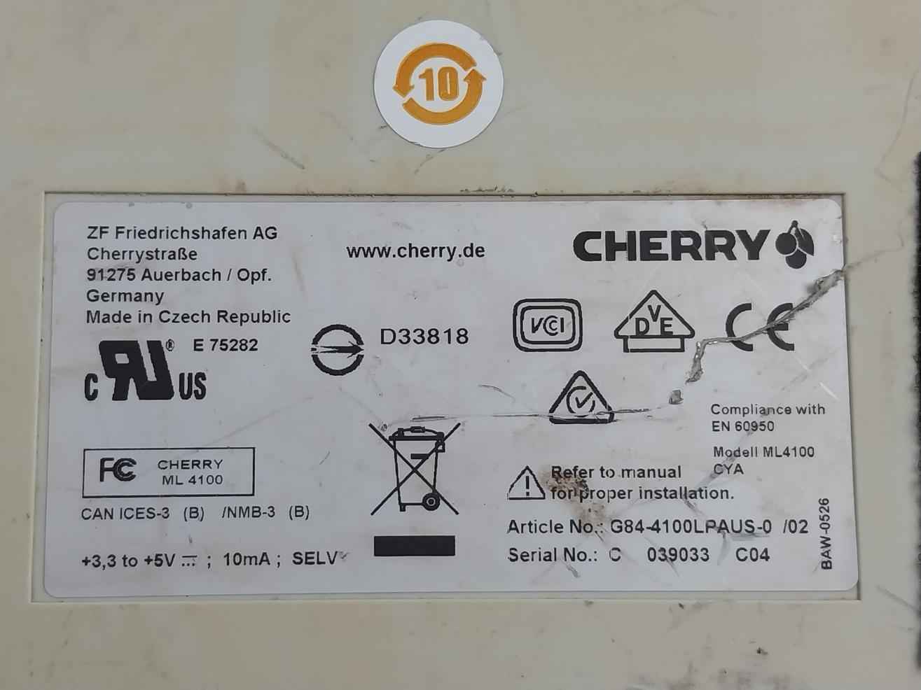 Cherry Ml4100 Keyboard 3.3-5V 10Ma