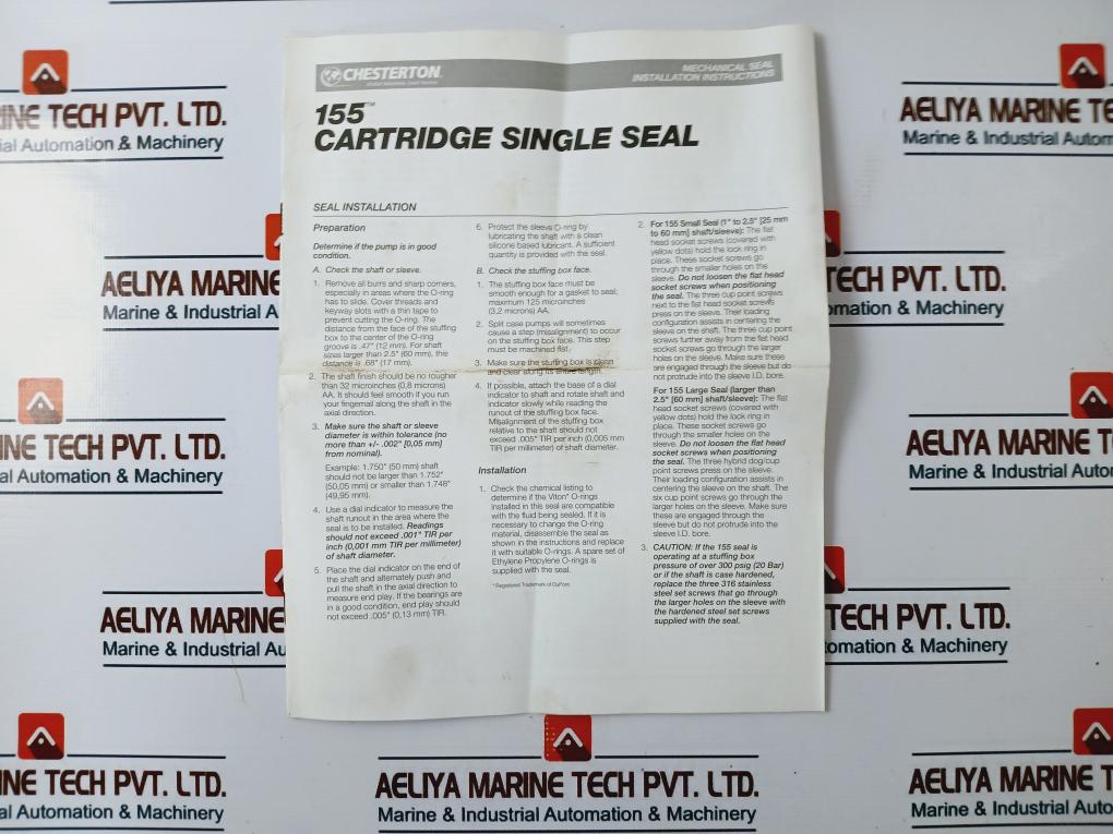 Chesterton 155 Single Cartridge Mechanical Seal Kit 665304