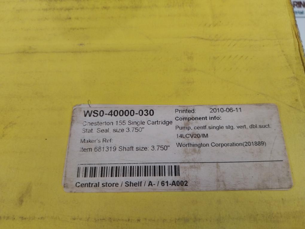 Chesterton 681319 155 Single Cartridge Stationary Seal Kit