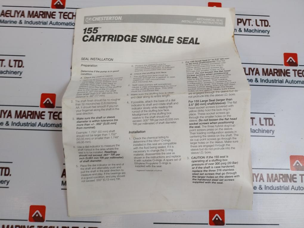 Chesterton 681319 155 Single Cartridge Stationary Seal Kit