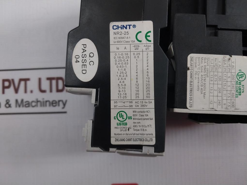Chint Nc1-1210 Ac Contactor 600V W/ Nr2-25 Thermal Overload Relay 9-13A Assy