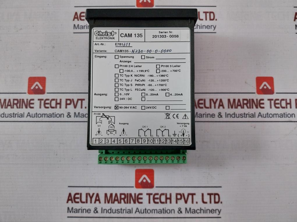 Christ Elektronik Cam 135 Pt100 Digital Panel Meter E781311 90–264V Ac
