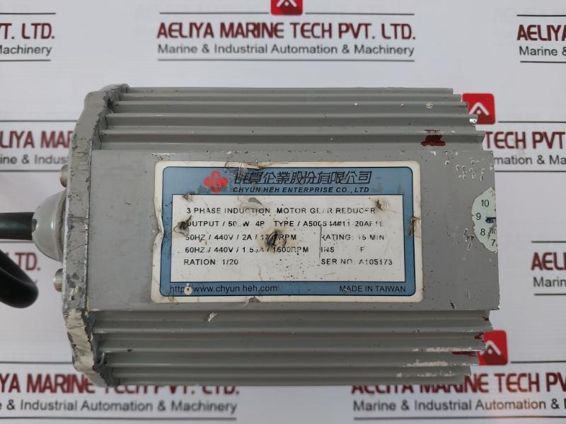 Chyun Heh Enterprise A500S44#11-20Af18 3 Phase Induction Motor Gear Reducer 500W 4P