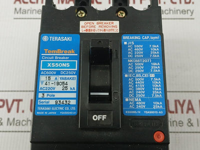 Circuit-Breaker-Dc250v-3-Pole-15a-By-Terasaki-Xs50ns-3