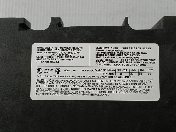 Circuit Breaker 3Rv1041-4Ka15 Siemens 50/60Hz 600V