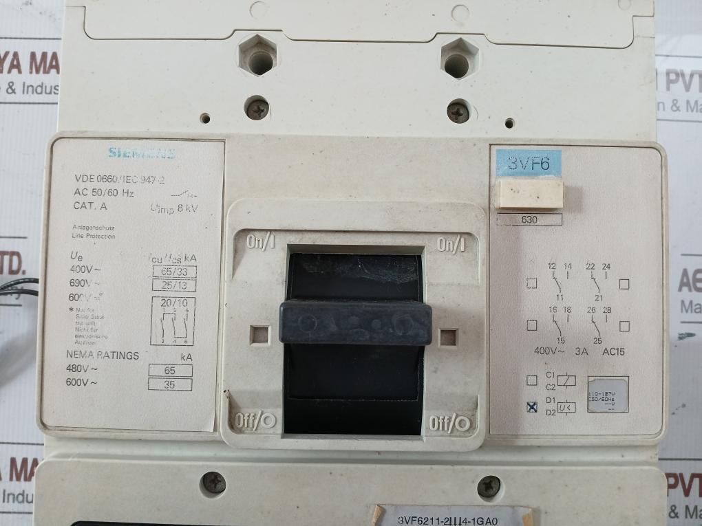 Circuit Breaker 400/500A 3P 65Ka Siemens 3Vf6211-2Bk44-1Ga0