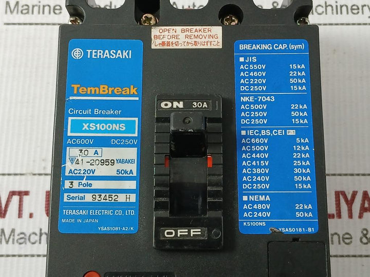 Circuit Breaker Dc250V 3 Pole Xs100Ns Terasaki Electric