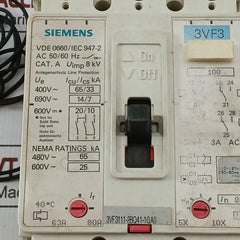 Circuit Breaker With Coil 3Vf3111-2Bq41-1Ga0 Siemens Uimp-8 Kv