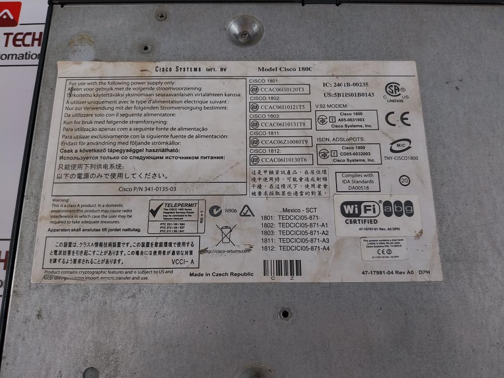 Cisco 1800 1812W Integrated Router 341-0135-03