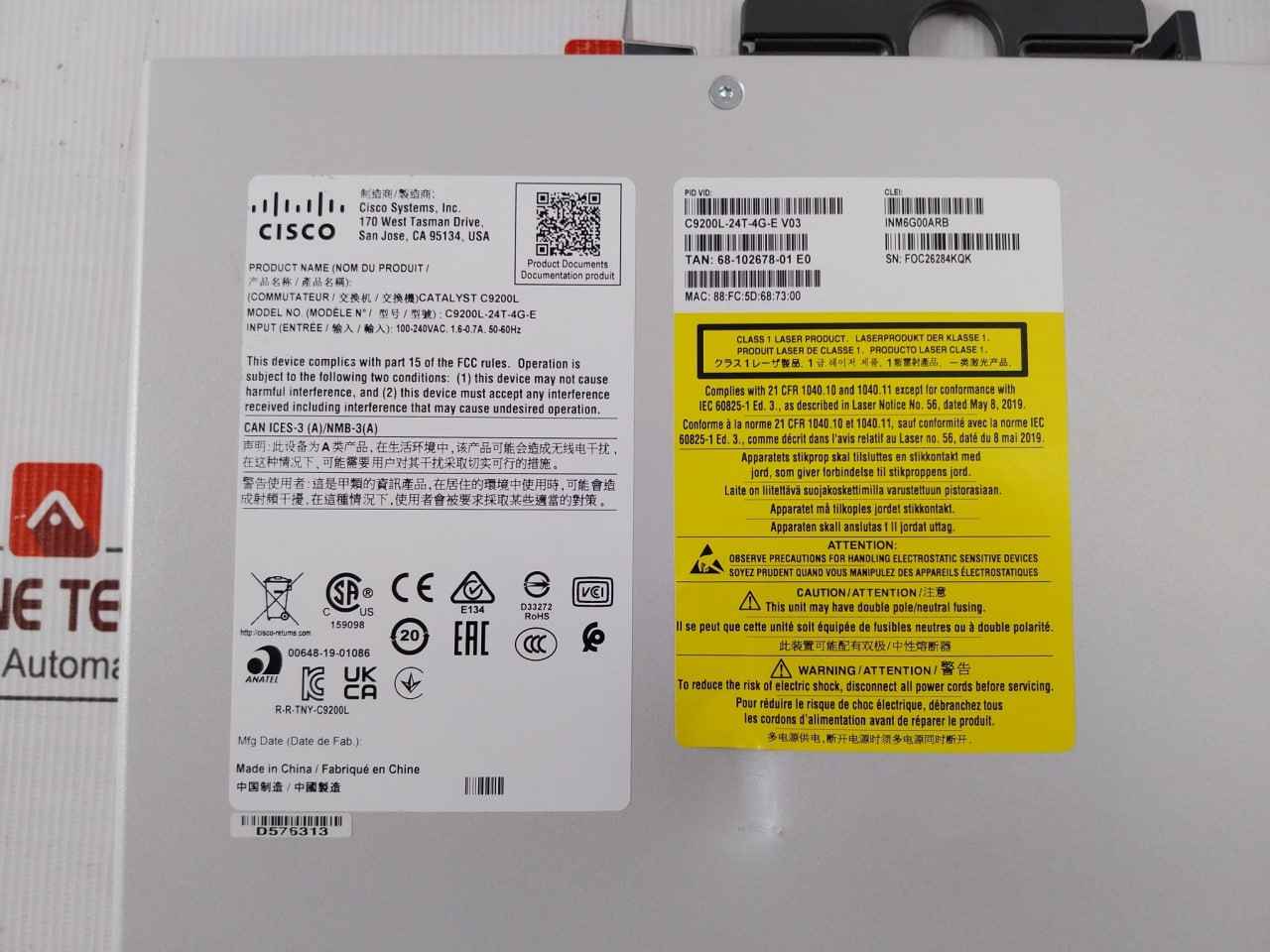 Cisco C9200L-24T-4G-e Catalyst C9200L Ethernet Switch 100–240 Vac 1.6–0.7A