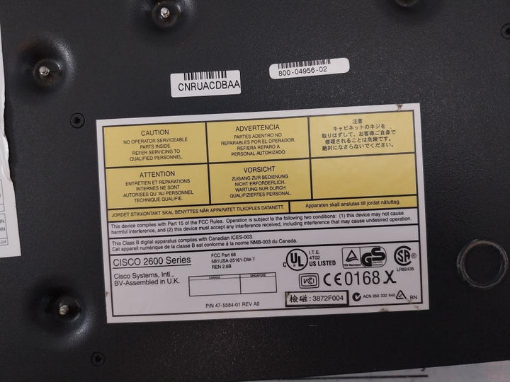 Cisco Cisco2620, 10/100 Ethernet Router 100-240v~ 1.5a/0.75a 50/60hz