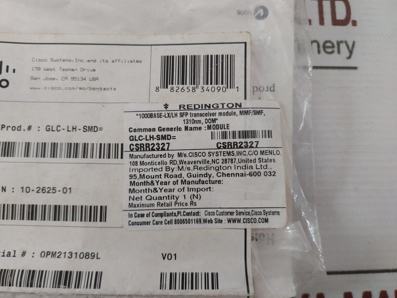 Cisco Glc-lh-smd 1000Base-lx/Lh Sfp Transceiver Module 10-2625-1 Wotrb9Ybaa