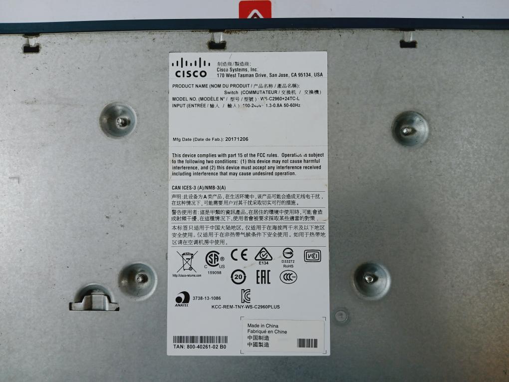 Cisco Systems Ws-c2960+24tc-l Catalyst Ports Managed Switch 800-40261-02 B0