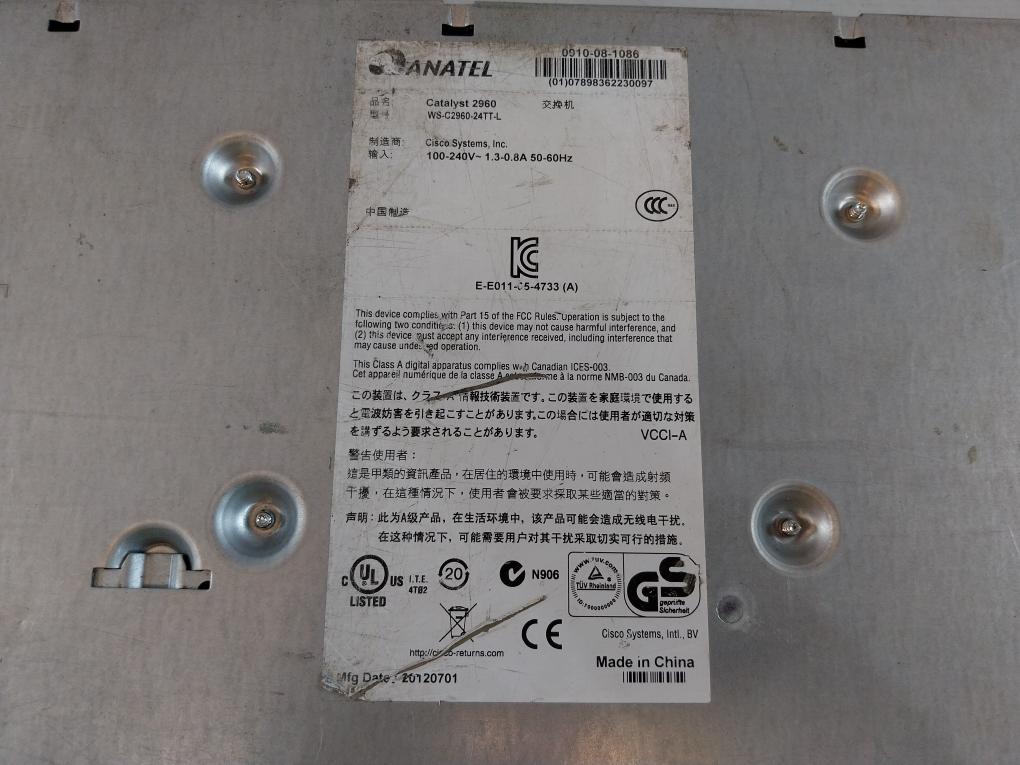 Cisco WS-C2960-24TT-L Catalyst 2960 24-Port Fast Ethernet Switch 100-240V~