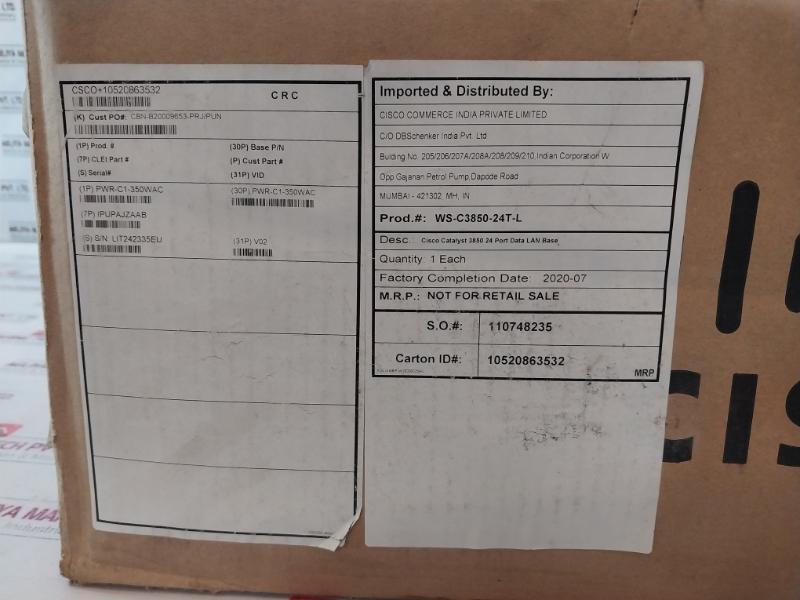 Cisco Ws-c3850-24t 24-port Ethernet Switch W/ Power Supply Pa-1351-1a-lf