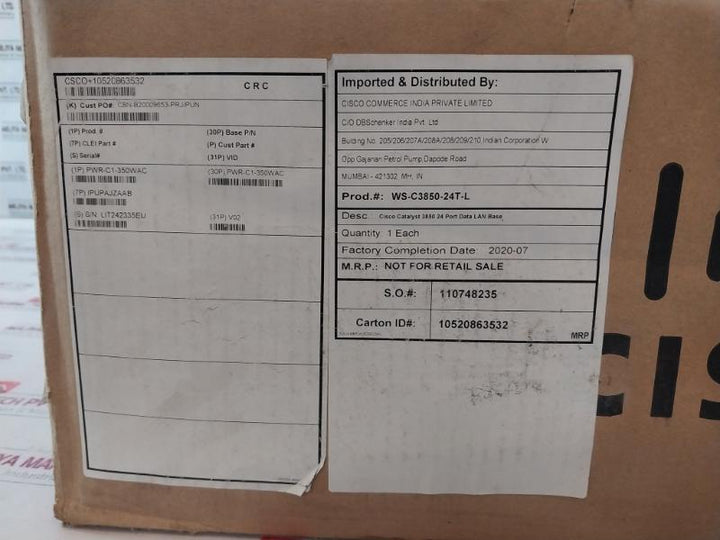 Cisco Ws-c3850-24t 24-port Ethernet Switch W/ Power Supply Pa-1351-1a-lf