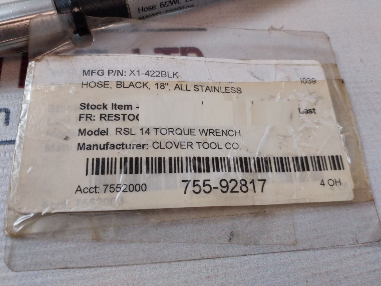 Clover Tool 6/2Wl 18” All Stainless Black Hose 15000 Psi