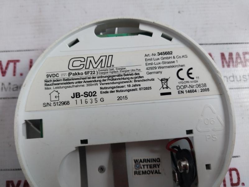 Cmi 345682 Photoelectric Smoke Detector 9Vdc 1772-cpr-141024 300Mw